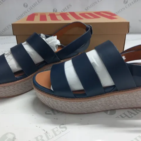 BOXED PAIR OF FITFLOP ELOISE BACK STRAP ESPADRILLE WEDGES IN MIDNIGHT NAVY - UK 8