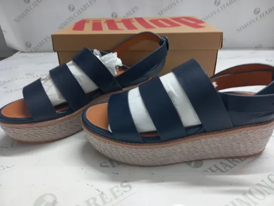 BOXED PAIR OF FITFLOP ELOISE BACK STRAP ESPADRILLE WEDGES IN MIDNIGHT NAVY - UK 8