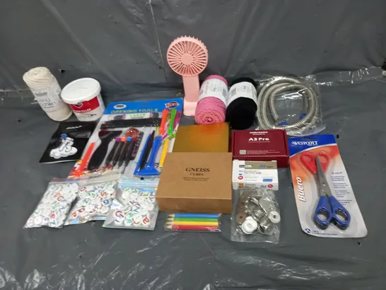 BOX OF ASSORTED HOUSEHOLD ITEMS TO INCLUDE SCISSORS, GNEISS CUBES AND OPENING TOOLS 