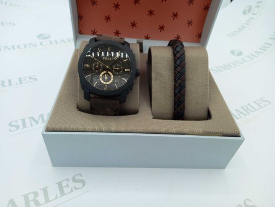 BRAND NEW BOXED FOSSIL WATCH MACHINE BLACK BROWN RRP £159