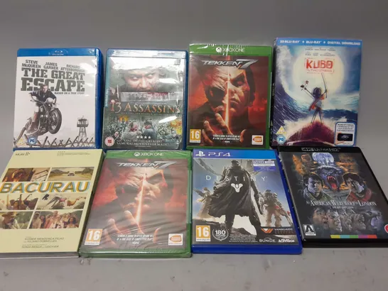 APPROXIMATELY 20 ASSORTED DVDS AND GAMES TO INCLUDE DESTINY (PS4), NETWORK THE WORLD AT WAR (BLU-RAY), RED DEAD REDEMPTION 2 (PS4), ETC