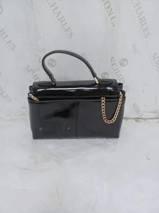 LADIES RUTH LANGSFORD SMALL HANDBAG GENUINE LEATHER BLACK PATENT