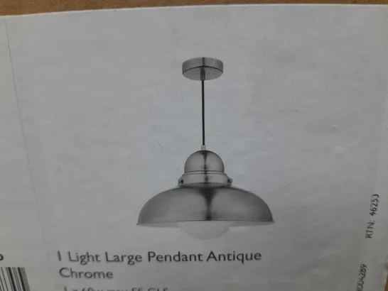 BOXED DAR LIGHTING DYNAMO 1-LIGHT LARGE PENDANT ANTIQUE CHROME 