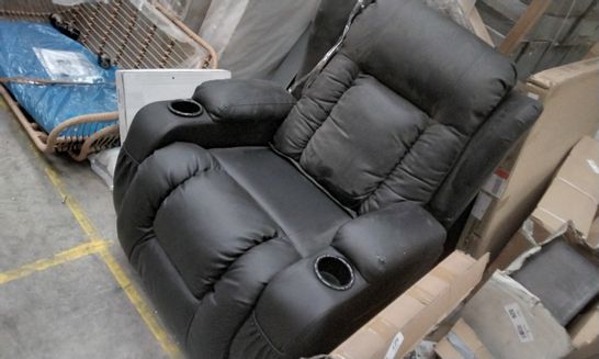 DESIGNER BLACK LEATHER POWER RECLINING EASY CHAIR WITH CUPHOLDERS 