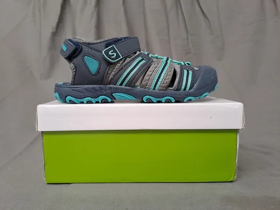 BOXED PAIR OF SKYROCKET KIDS SANDALS IN NAVY/GREY/CYAN UK SIZE 12