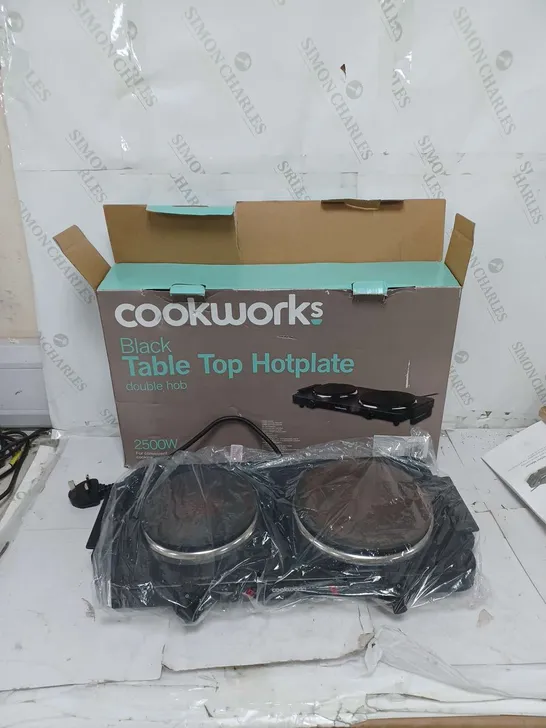 BOXED COOKWORKS BLACK TABLE TOP HOTPLATE DOUBLE HOB 