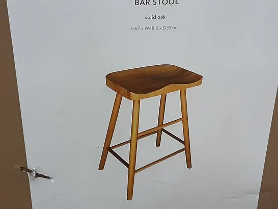 BOXED LOXWOOD BAR STOOL IN SOLID OAK , H67 X W48.5 X D39CM 