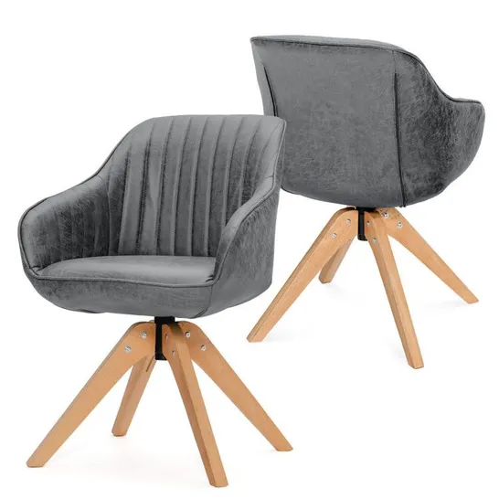 BOXED COSTWAY SET OF 2 SWIVEL ACCENT CHAIR MODERN LEATHAIRE ARMCHAIRS W/ BEECH WOOD LEGS - GREY