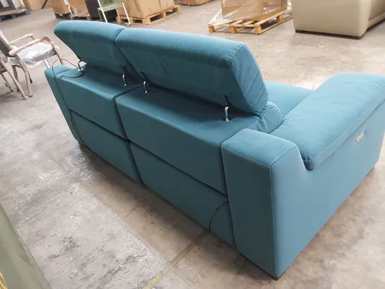 QUALITY DESIGNER ITALIAN MADE RICCARDO 3-SEATER 2-ELECTRIC MECHANISM RECLINER SOFA UPHOLSTERED IN BLUE FABRIC