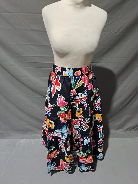 HELENE BERMAN FLORAL TIER SKIRT IN BLACK MULTI SIZE 10