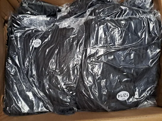 BOX OF APPROX 40 ASSORTED BLACK SATIN DRESSES - SIZES VARY 