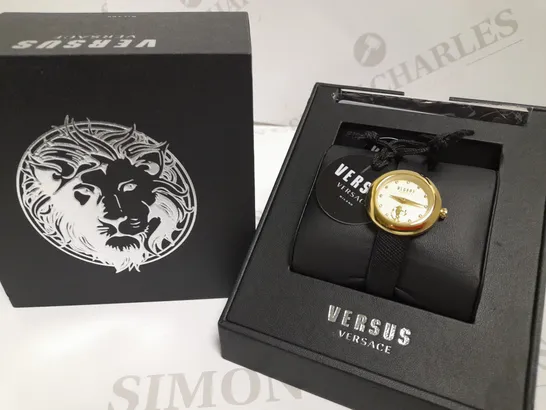 VERSUS VERSACE GOLD WRISTWATCH WITH BLACK STRAP DETAIL RRP £130