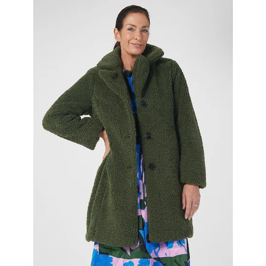 CENTIGRADE TEDDY LONGLINE COAT - BOTTLE GREEN - LARGE