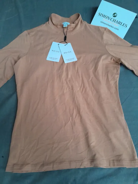 REISS BROOKLYN HIGH NECK SHIRT IN CAMEL - S