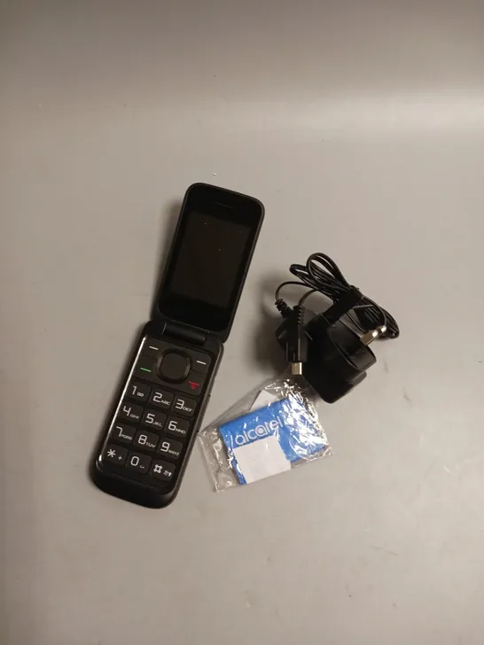 ALCATEL MOBILE FLIP PHONE IN BLACK INCLUDES BATTERY AND CHARGER