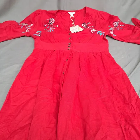 MONSOON LINEN BLEND RED DOLLY DRESS - UK 10