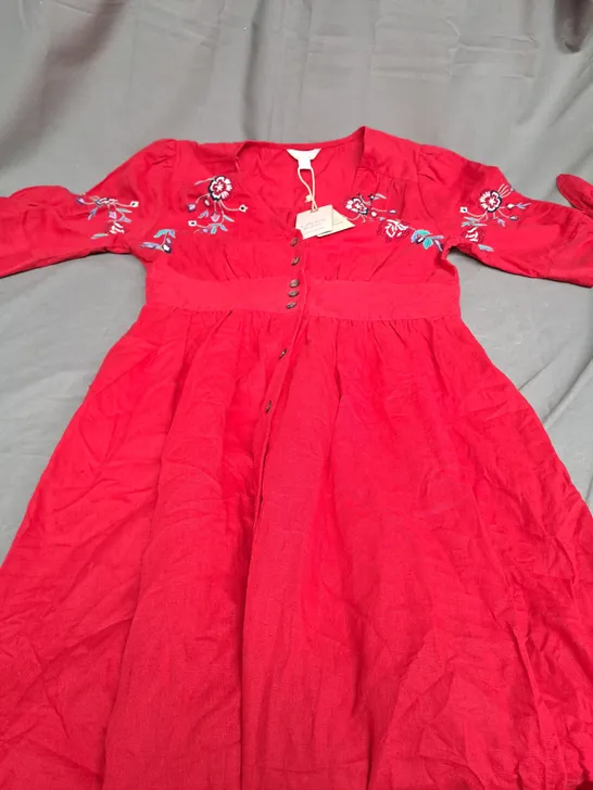 MONSOON LINEN BLEND RED DOLLY DRESS - UK 10