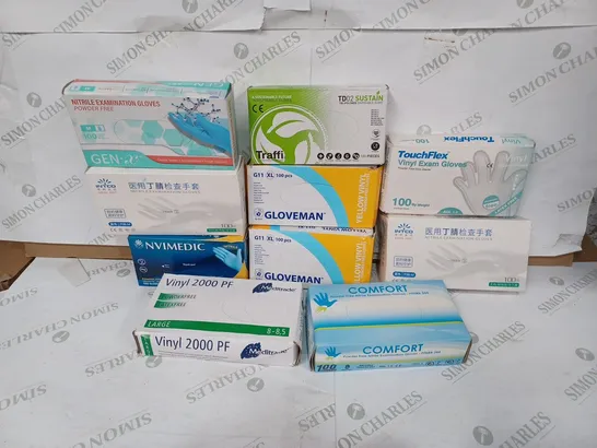 BOX TO CONTAIN 10 X SETS OF MEDICAL EXAMINATION GLOVES, BRANDS AND SIZES MAY VARY