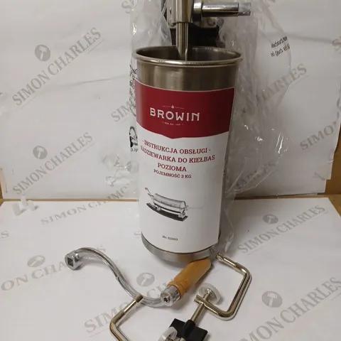 BROWIN HORIZONTAL STUFFER MACHINE SAUSAGE FILLER - 3KG - STELL MANUAL - STAINLESS STEEL