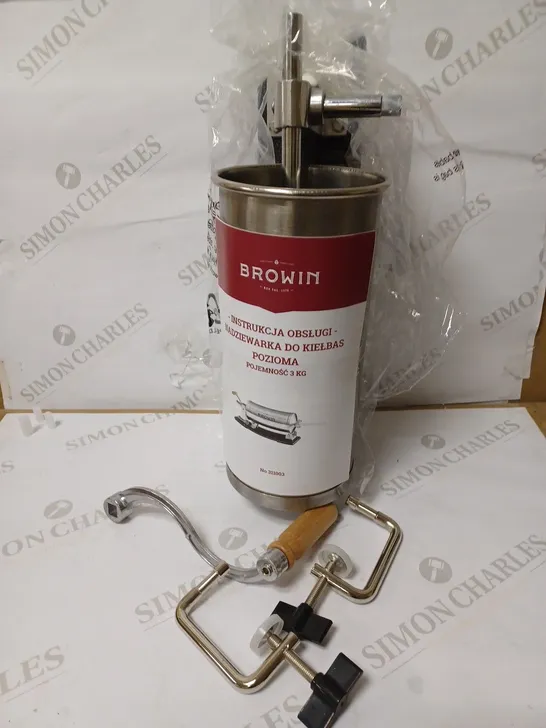 BROWIN HORIZONTAL STUFFER MACHINE SAUSAGE FILLER - 3KG - STELL MANUAL - STAINLESS STEEL