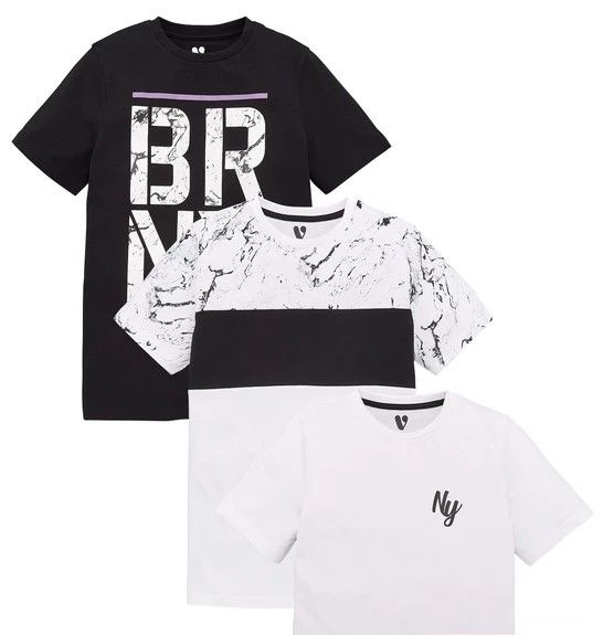 BOYS 3 PACK BRNX/MARBLE/OMBRE T-SHIRT - MULTI (LOT OF APPROXIMATELY 13) SIZE 9 YEARS