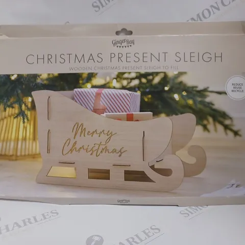 BOXED GINGER RAY WOODEN CHRISTMAS PRESENT SLEIGH