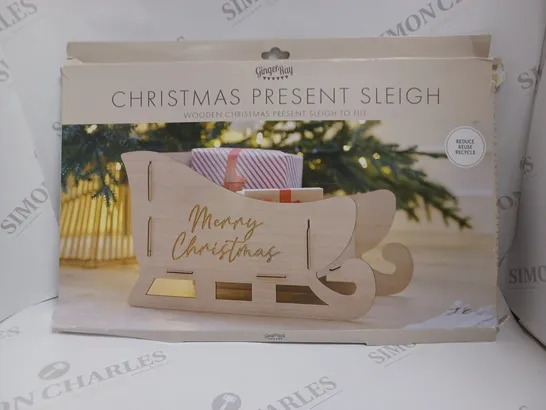 BOXED GINGER RAY WOODEN CHRISTMAS PRESENT SLEIGH RRP £14.99