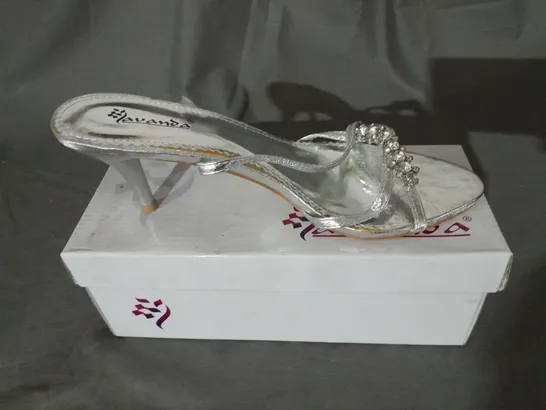 APPROXIMATELY 10 BOXED PAIRS OF LOW PROFILE  SILVER HIGH HEELS TO INCLUDE SIZE 6