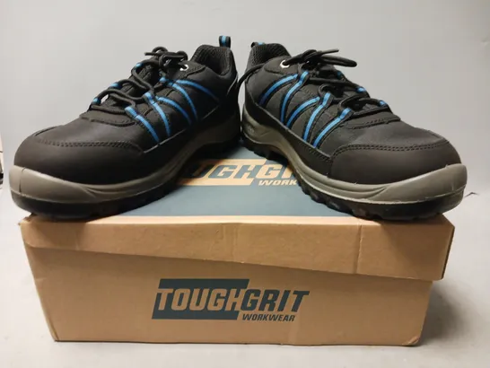 BOXED PAIR OF TOUGH GRIT ALDER 2 STEEL TOE SAFETY SHOES IN BLACK/BLUE UK SIZE 10