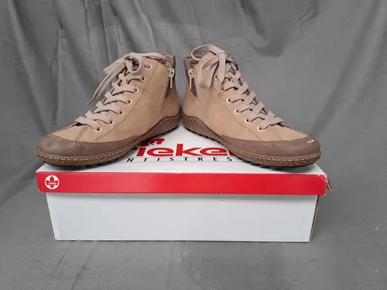 BOXED PAIR OF RIEKER SHOES IN TAN/BEIGE UK SIZE 5