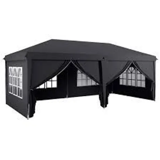 BOXED OUTSUNNY 3 X 6M POP-UP GAZEBO, WITH CURTAIN WALLS AND WINDOWS - GREY