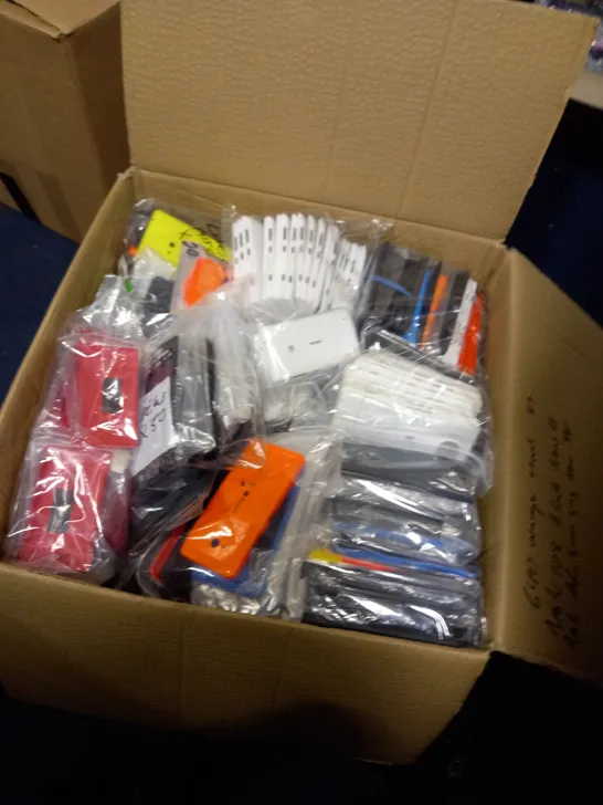 BOX OF ASSORTED PHONE CASES FOR NOKIA, SONY, SAMSUNG TO INCLUDE WHITE, BLUE, BLACK, REDE, ORANGE ETC 