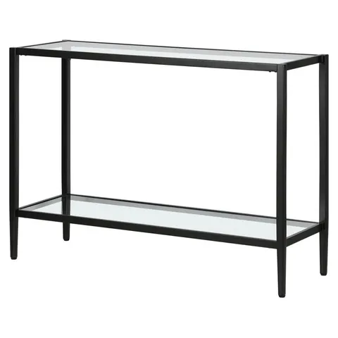 BOXED HERA 42CM ACCENT TABLE IN BLACKENED BRONZE FINISH WITH CLEAR GLASS SHELVES (1 BOX)