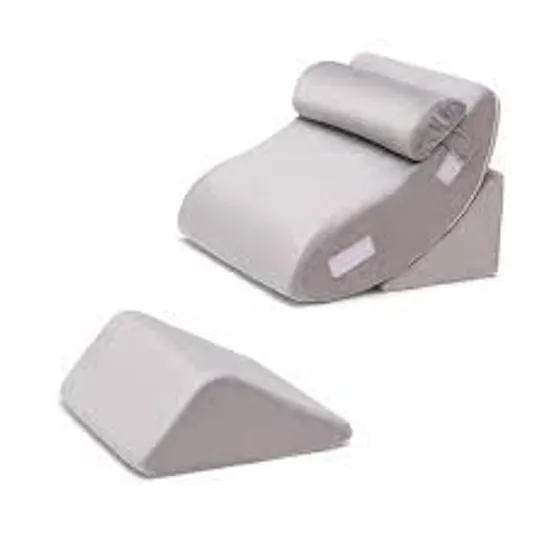 BOXED COSTWAY 4PCS BED WEDGE PILLOWS SET, FOLDING ADJUSTABLE MEMORY FOAM INCLINE IN SILVER