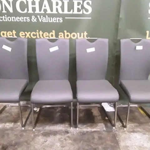 SET OF 4 DINING CHAIRS - DARK GREY LEATHER 