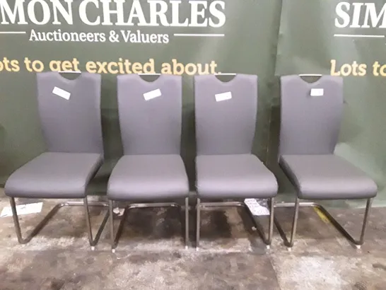 SET OF 4 DINING CHAIRS - DARK GREY LEATHER 