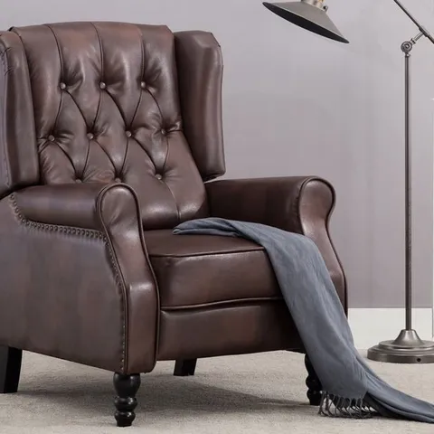 BOXED ALTHORPE BROWN FAUX LEATHER PUSH BACK RECLINING CHAIR (1 BOX)
