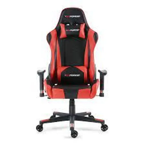 BOXED DESIGNER GT FORCE PRO FX LEATHER RACING SPORTS OFFICE CHAIR IN BLACK & RED (1 BOX)