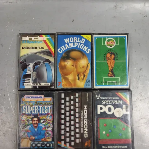 6 X ASSORTED RETRO SPECTRUM VIDEO GAME TAPES TO INCLUDE WORLD CAMPIONS, SPECTRUM POOL, CHEQUERED FLAG ETC