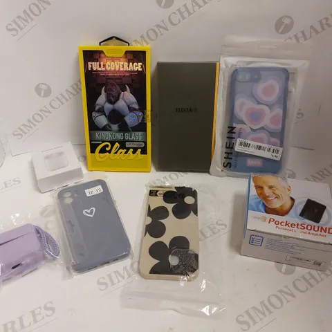 BOX OF APPROX 10 ITEMS TO INCLUDE ASSORTED SCREEN PROTECTORS, PHONE CASES AND POCKETSOUND