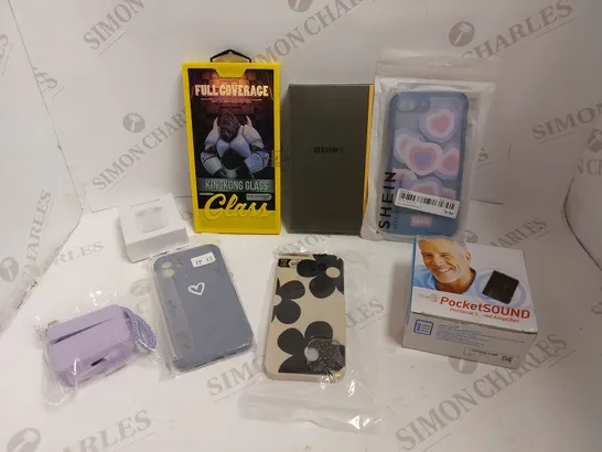 BOX OF APPROX 10 ITEMS TO INCLUDE ASSORTED SCREEN PROTECTORS, PHONE CASES AND POCKETSOUND