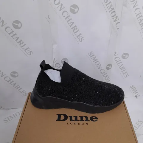 BOXED PAIR OF DUNE LONDON ELIXIR SPORT SHOES IN BLACK SIZE 6