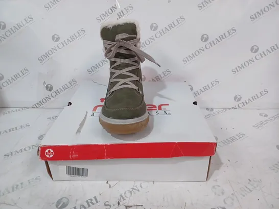 BOXED PAIR OF RIEKER WARM HIKING BOOTS, KHAKI - SIZE 7.5