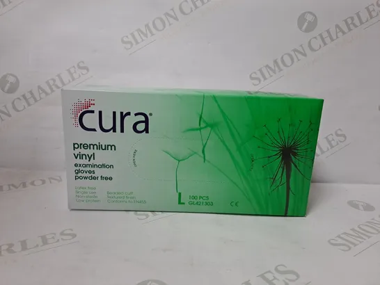 10 BOXED CURA PREMIUM VINYL EXAMINATION GLOVES POWDER FREE IN LARGE 