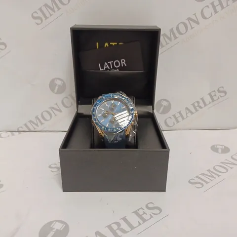 LATOR CALIBRE L2842 MENS CHRONOGRAPH WATCH - STAINLESS STEEL CASE - RUBBER STRAP - DISPLAY BOX 