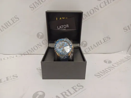 LATOR CALIBRE L2842 MENS CHRONOGRAPH WATCH - STAINLESS STEEL CASE - RUBBER STRAP - DISPLAY BOX 