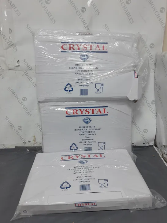 3 BOXES OF 500 CRYSTAL 18x24" CLEAR POLYTHENE BAGS (3x500)