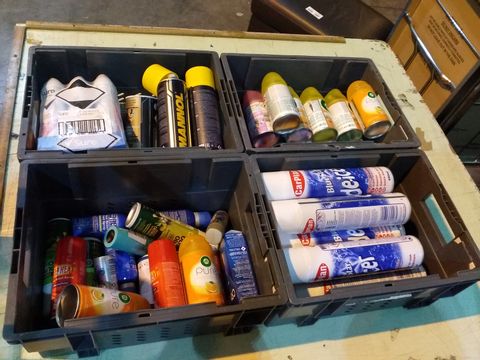 4 TRAYS OF ASSORTED AEROSOLS TO INCLUDE: DE-ICER, AIR WICK PURE, MANNOL, DEEP HEAT ETC
