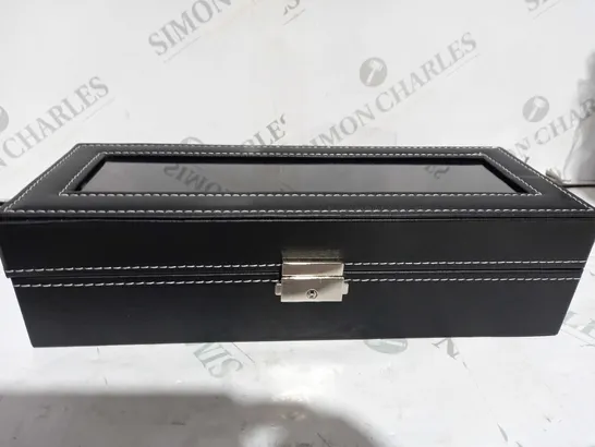 5 X BLACK WATCH BOXES WITH METAL CLASP 