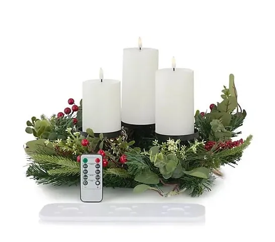 HOME REFLECTIONS 3 IN 1 WREATH & RECHARGEABLE FLAMELESS CANDLES - COLLECTION ONLY